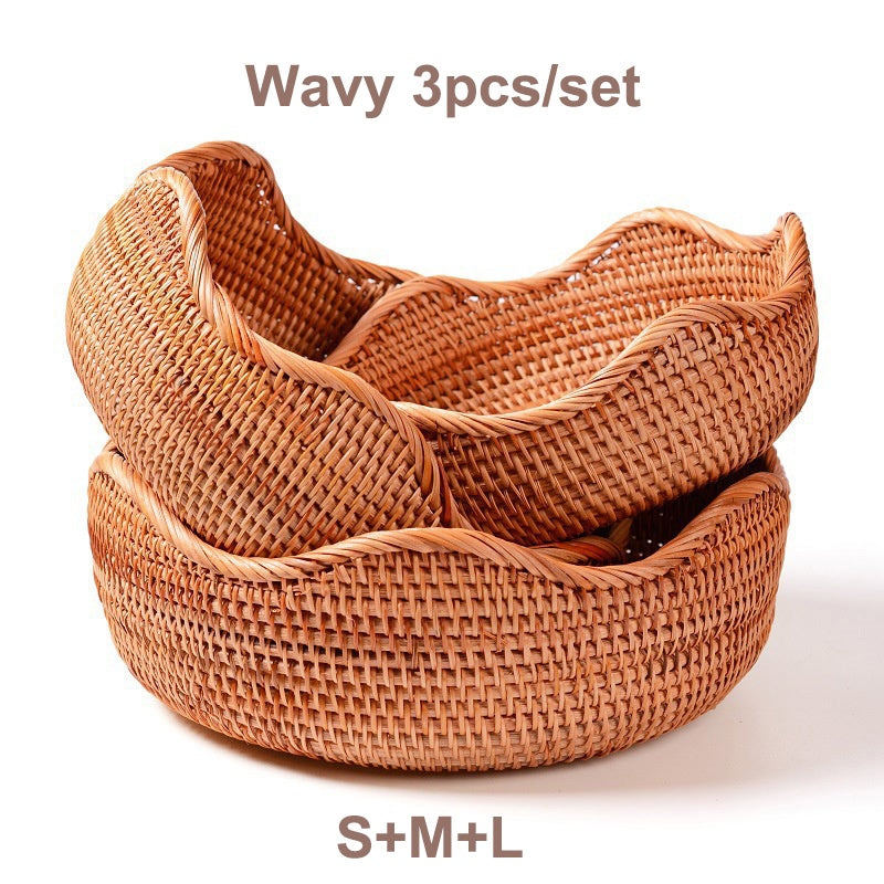 Rumahhome Hand-Woven Rattan Basket Fruit Container Makeup Storage Bread Box Kitchen Bathroom Storage Baskets
