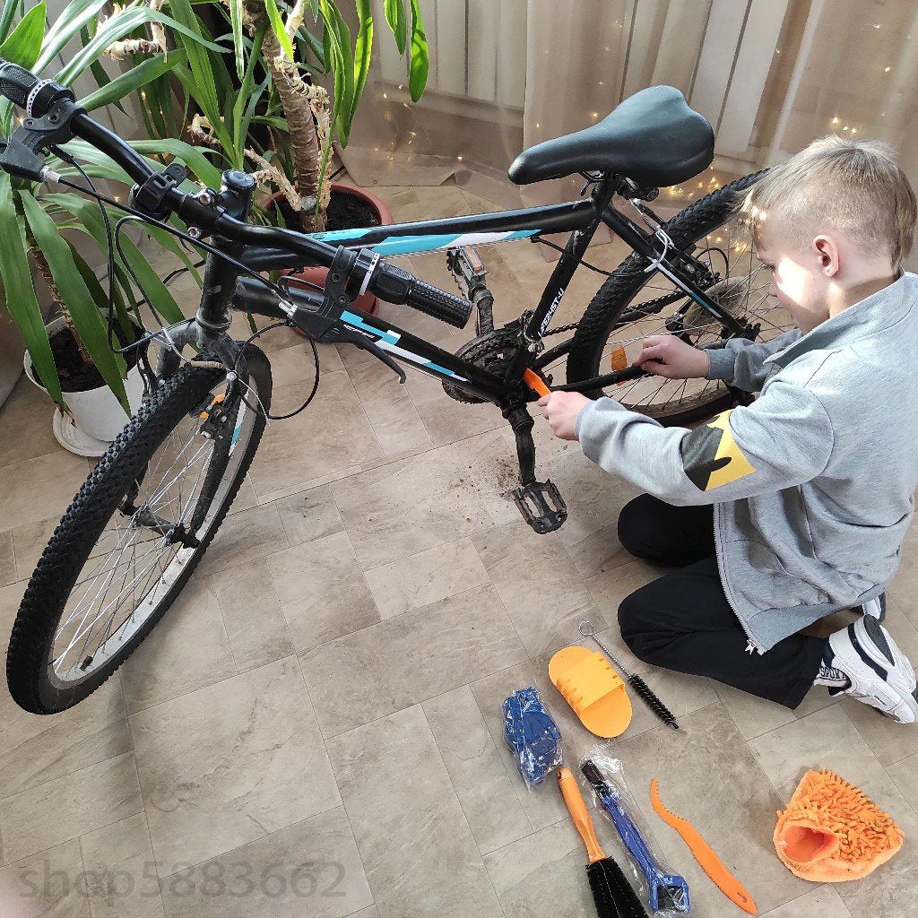 Rumahhome_ 8 PCS Bike Chain Cleaner Clean Machine Brushes Cycling Cleaning Kit Bicycle Brush Maintenance Tool