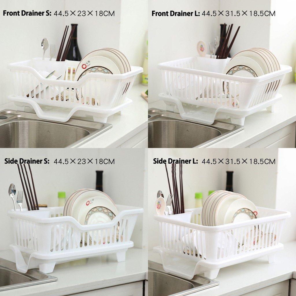 [SG Ready Stock]RumahhomeDish Rack with Front/Side Drainer Dish Drainer Drying Rack Kitchen Rack Tableware Dish Storage