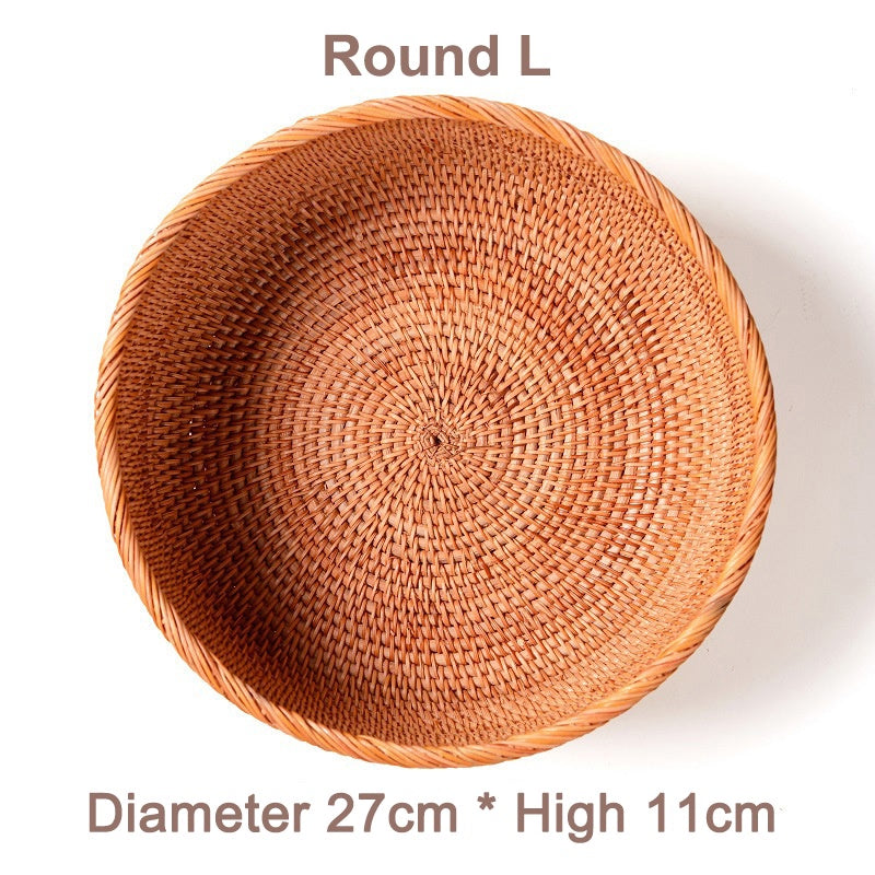 Rumahhome Hand-Woven Rattan Basket Fruit Container Makeup Storage Bread Box Kitchen Bathroom Storage Baskets