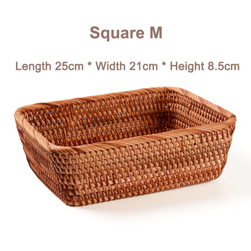 Rumahhome Hand-Woven Rattan Basket Fruit Container Makeup Storage Bread Box Kitchen Bathroom Storage Baskets