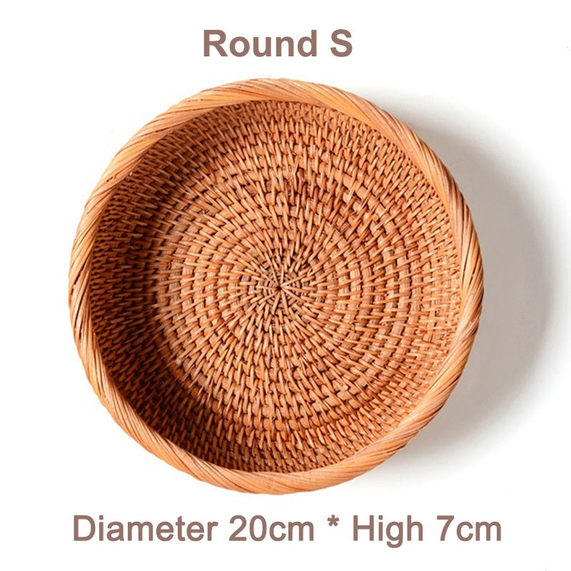 Rumahhome Hand-Woven Rattan Basket Fruit Container Makeup Storage Bread Box Kitchen Bathroom Storage Baskets