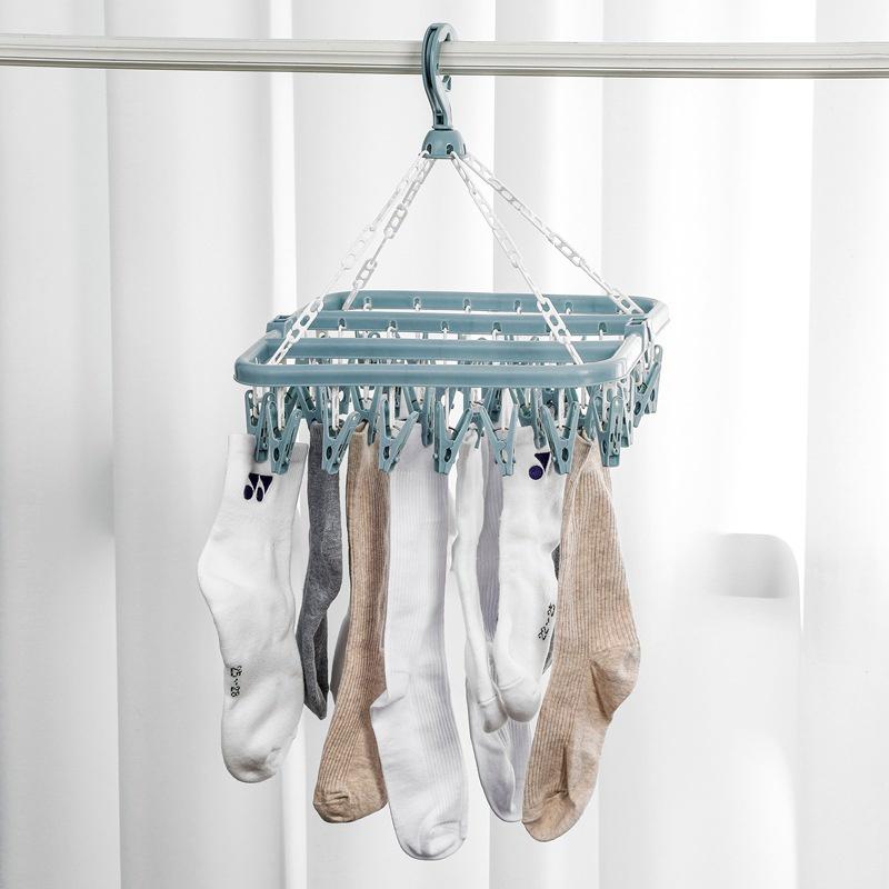 Rumahhome 32 Peg Foldable Clip Hangers Underwear Hanger with Clips Plastic Laundry Clip /Hanger for Socks Lingerie