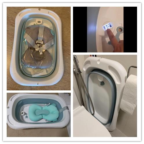 Rumahhome_Baby Bathing Bathtub Foldable Shower Basin Newborn Baby Bathtub with Temp Sensor/Infant/Children
