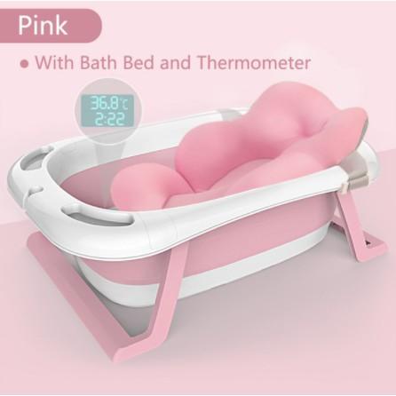 Rumahhome_Baby Bathing Bathtub Foldable Shower Basin Newborn Baby Bathtub with Temp Sensor/Infant/Children