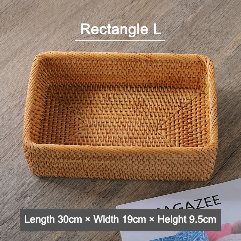 Rumahhome Hand-Woven Rattan Basket Fruit Container Makeup Storage Bread Box Kitchen Bathroom Storage Baskets