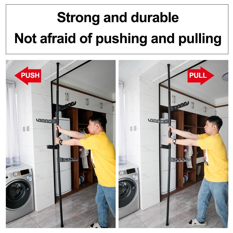 Rumahhome Adjustable Clothes Drying Rack Floor To Ceiling Tension Pole Hanger Stand Bedroom Telescopic Coat Hanger