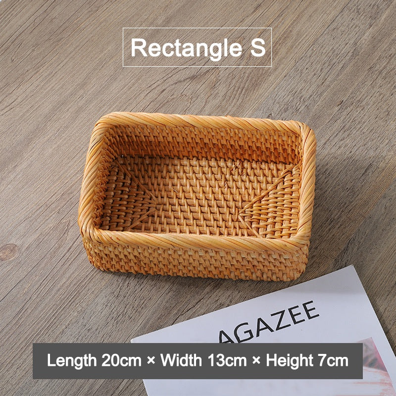 Rumahhome Hand-Woven Rattan Basket Fruit Container Makeup Storage Bread Box Kitchen Bathroom Storage Baskets