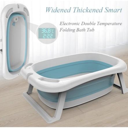 Rumahhome_Baby Bathing Bathtub Foldable Shower Basin Newborn Baby Bathtub with Temp Sensor/Infant/Children