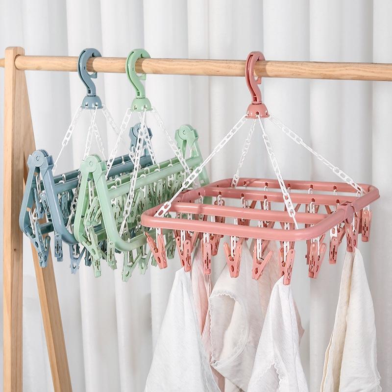 Rumahhome 32 Peg Foldable Clip Hangers Underwear Hanger with Clips Plastic Laundry Clip /Hanger for Socks Lingerie