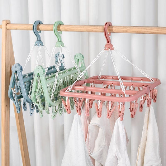 Rumahhome 32 Peg Foldable Clip Hangers Underwear Hanger with Clips Plastic Laundry Clip /Hanger for Socks Lingerie
