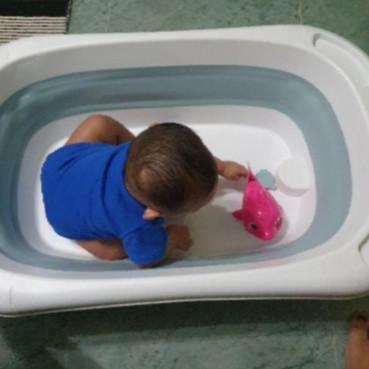 Rumahhome_Baby Bathing Bathtub Foldable Shower Basin Newborn Baby Bathtub with Temp Sensor/Infant/Children
