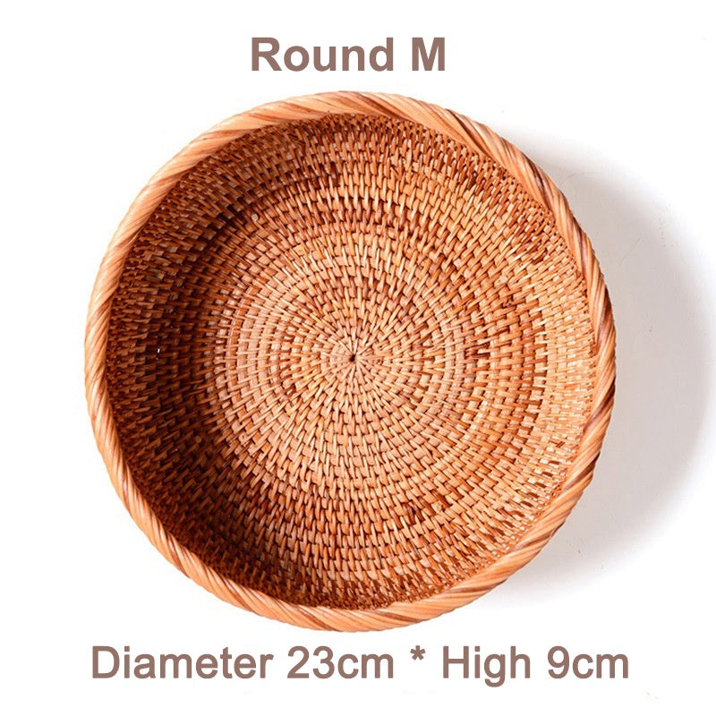 Rumahhome Hand-Woven Rattan Basket Fruit Container Makeup Storage Bread Box Kitchen Bathroom Storage Baskets