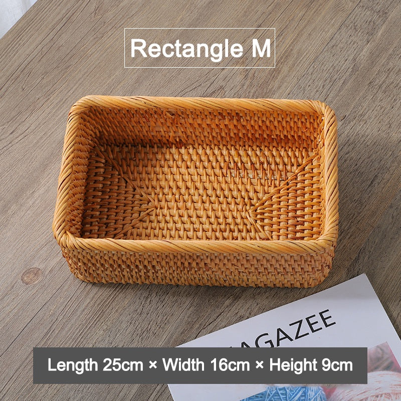 Rumahhome Hand-Woven Rattan Basket Fruit Container Makeup Storage Bread Box Kitchen Bathroom Storage Baskets
