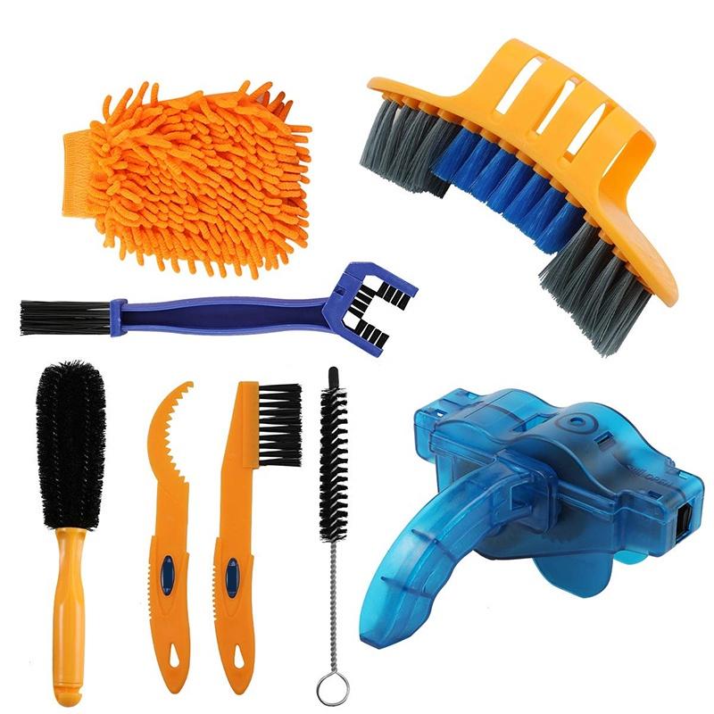 Rumahhome_ 8 PCS Bike Chain Cleaner Clean Machine Brushes Cycling Cleaning Kit Bicycle Brush Maintenance Tool