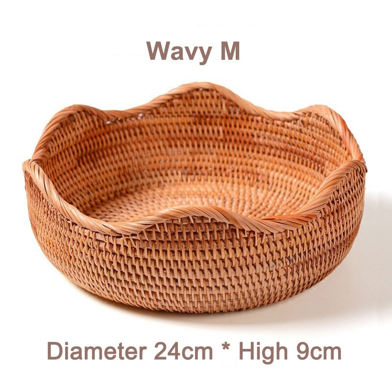Rumahhome Hand-Woven Rattan Basket Fruit Container Makeup Storage Bread Box Kitchen Bathroom Storage Baskets