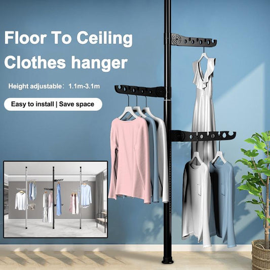 Rumahhome Adjustable Clothes Drying Rack Floor To Ceiling Tension Pole Hanger Stand Bedroom Telescopic Coat Hanger