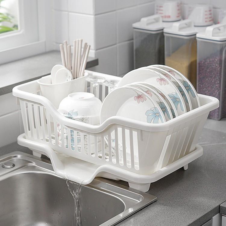 [SG Ready Stock]RumahhomeDish Rack with Front/Side Drainer Dish Drainer Drying Rack Kitchen Rack Tableware Dish Storage