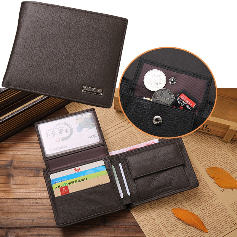 [ready stock]JINBAOLAI Genuine Leather Wallet Fashion Short Bifold Men Casual Soild Male Wallets With Coin Pocket Purses