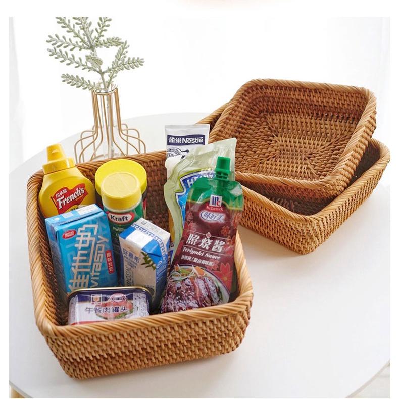 Rumahhome Hand-Woven Rattan Basket Fruit Container Makeup Storage Bread Box Kitchen Bathroom Storage Baskets