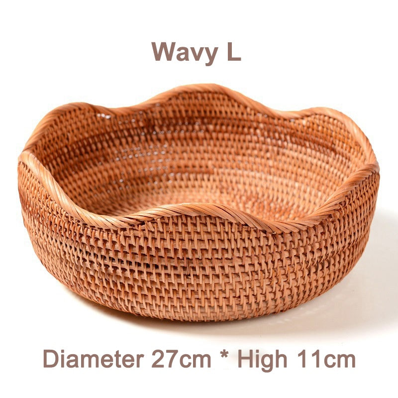 Rumahhome Hand-Woven Rattan Basket Fruit Container Makeup Storage Bread Box Kitchen Bathroom Storage Baskets