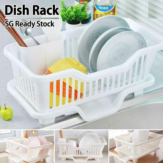 [SG Ready Stock]RumahhomeDish Rack with Front/Side Drainer Dish Drainer Drying Rack Kitchen Rack Tableware Dish Storage