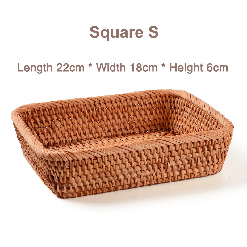 Rumahhome Hand-Woven Rattan Basket Fruit Container Makeup Storage Bread Box Kitchen Bathroom Storage Baskets