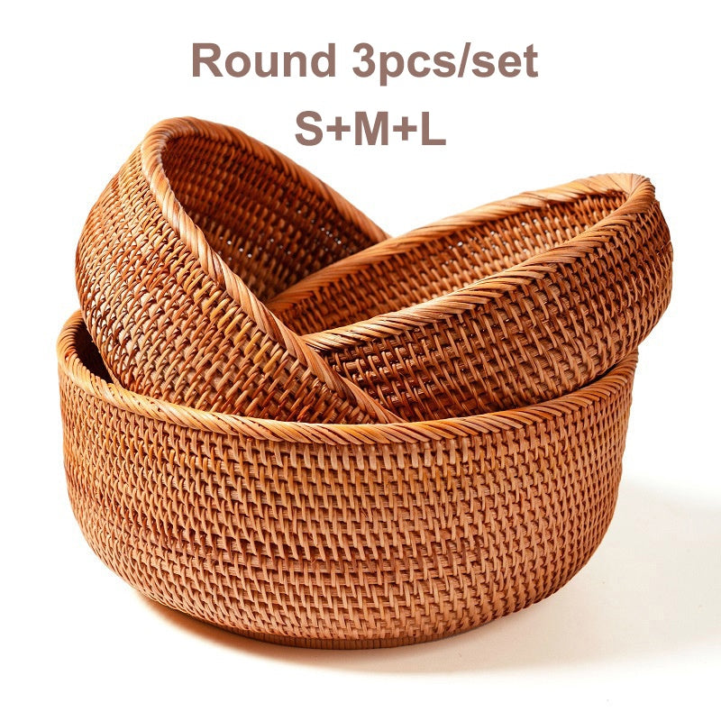 Rumahhome Hand-Woven Rattan Basket Fruit Container Makeup Storage Bread Box Kitchen Bathroom Storage Baskets