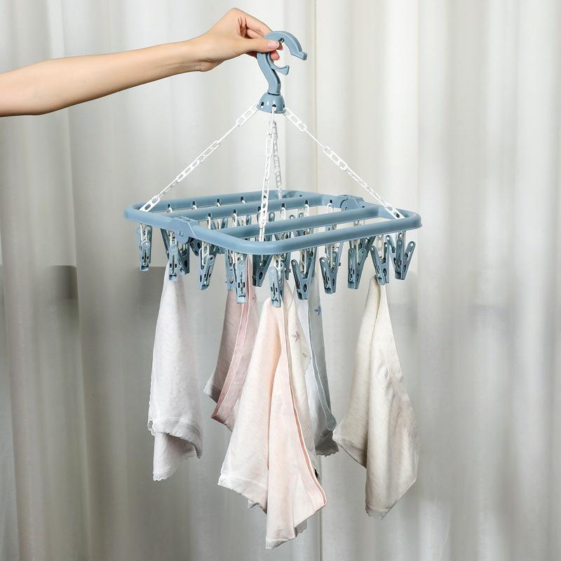 Rumahhome 32 Peg Foldable Clip Hangers Underwear Hanger with Clips Plastic Laundry Clip /Hanger for Socks Lingerie