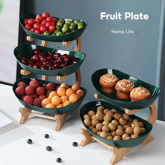 (SG Stock)Rumahhome Multi-layer storage fruit tray/plate snack tray Wooden European style storage tray