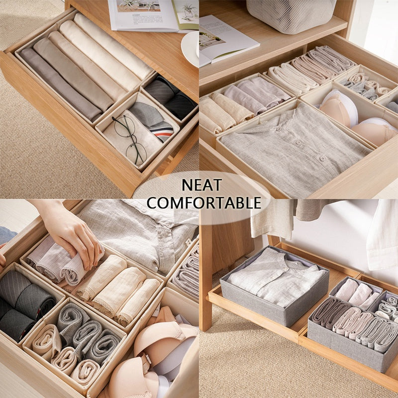 Minimalist Foldable Linen Drawer Organiser - Wardrobe Storage Box for Clothes, Undergarments | Multi-Drawer Dividers