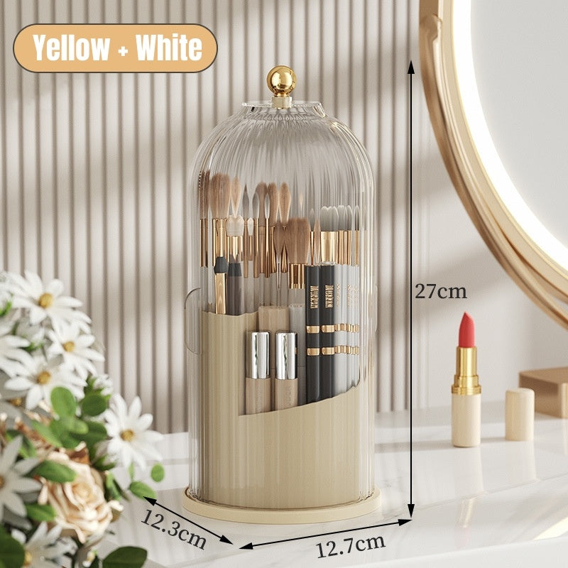 Makeup Brush Storage Box Cosmetic Table Organiser -360° Rotary Dustproof Holder With Cover
