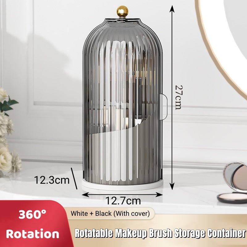 Makeup Brush Storage Box Cosmetic Table Organiser -360° Rotary Dustproof Holder With Cover