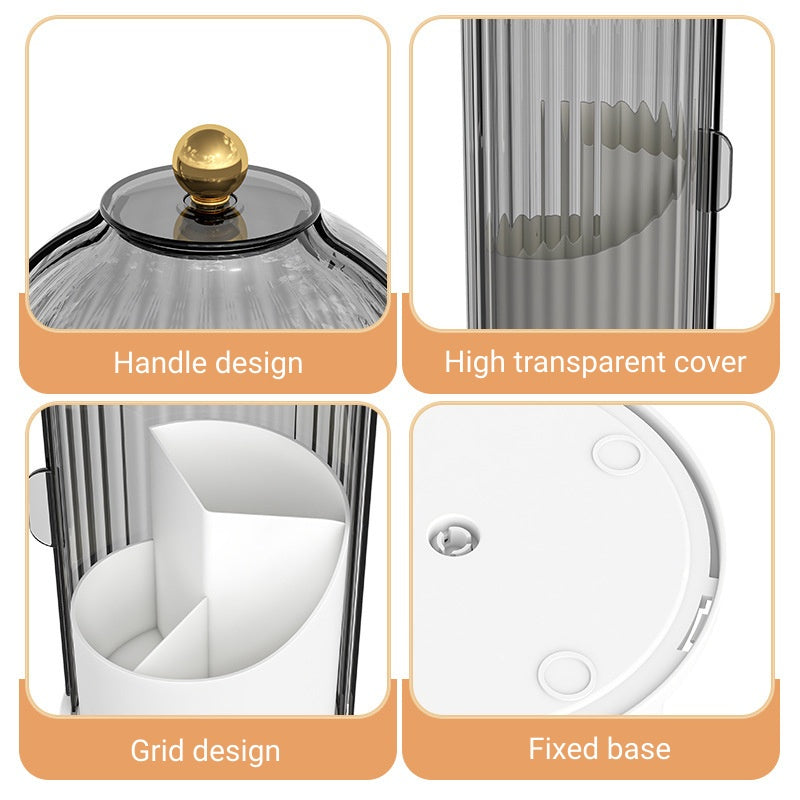 Makeup Brush Storage Box Cosmetic Table Organiser -360° Rotary Dustproof Holder With Cover