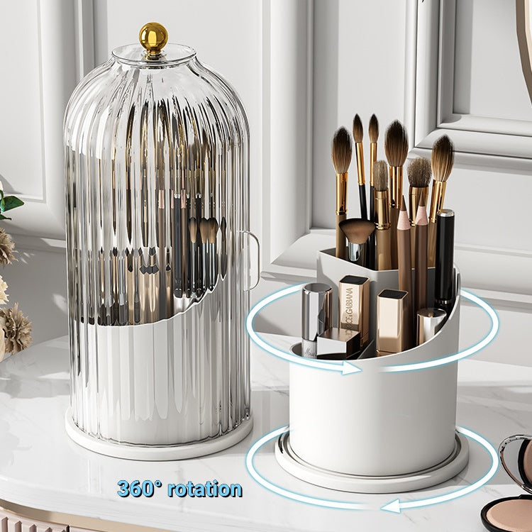 Makeup Brush Storage Box Cosmetic Table Organiser -360° Rotary Dustproof Holder With Cover