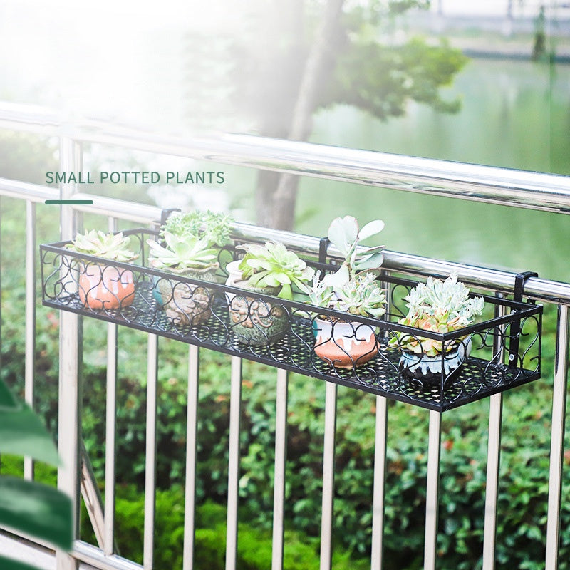Elegant Hanging Flower Pot Rack - Stylish Balcony Planter Stand with Railing Basket | Ideal for Indoor & Outdoor Gardens