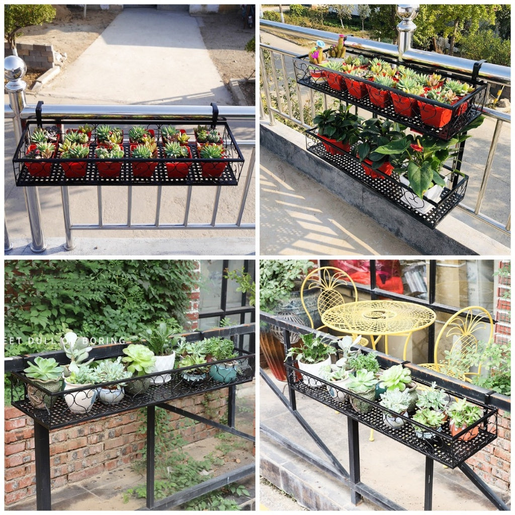 Elegant Hanging Flower Pot Rack - Stylish Balcony Planter Stand with Railing Basket | Ideal for Indoor & Outdoor Gardens