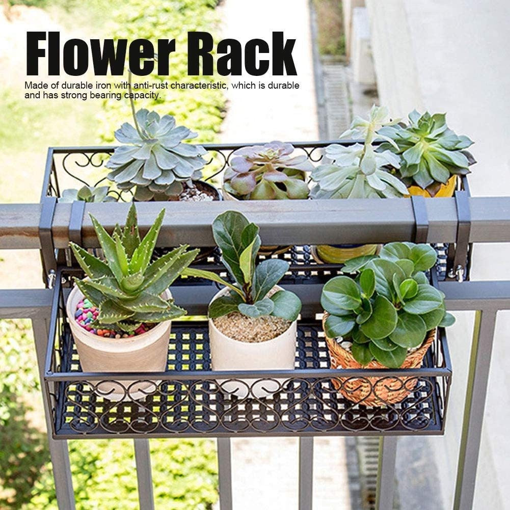 Elegant Hanging Flower Pot Rack - Stylish Balcony Planter Stand with Railing Basket | Ideal for Indoor & Outdoor Gardens