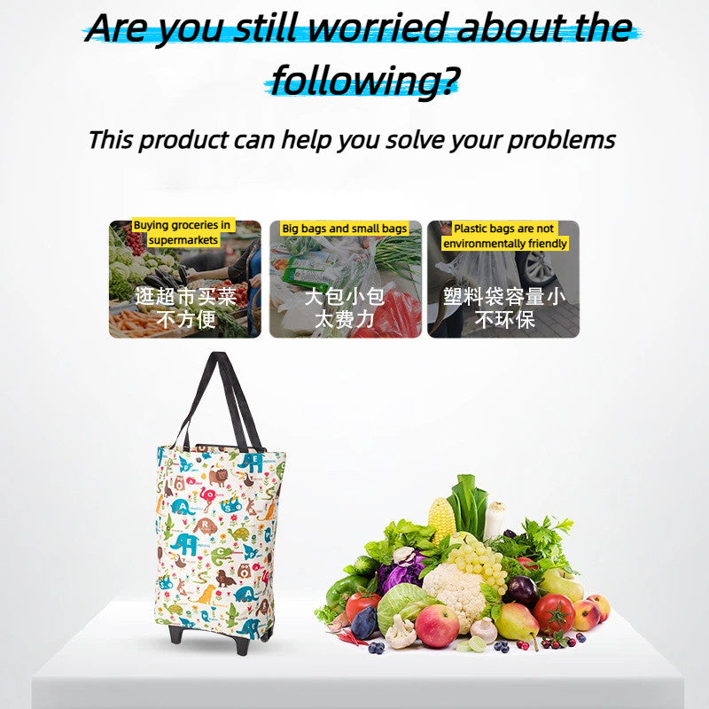 Foldable Waterproof Shopping Trolley Bag 20kg Lightweight, Wheeled Grocery Cart for Market & Supermarket