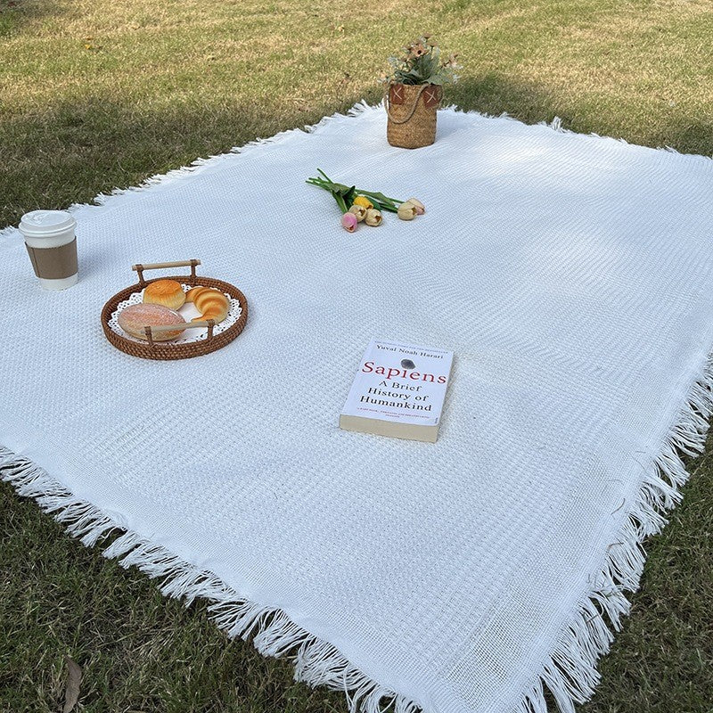 Outdoor Picnic Camping Mat Foldable Tablecloth INS White Blanket For Lawn Beach Travel, Car