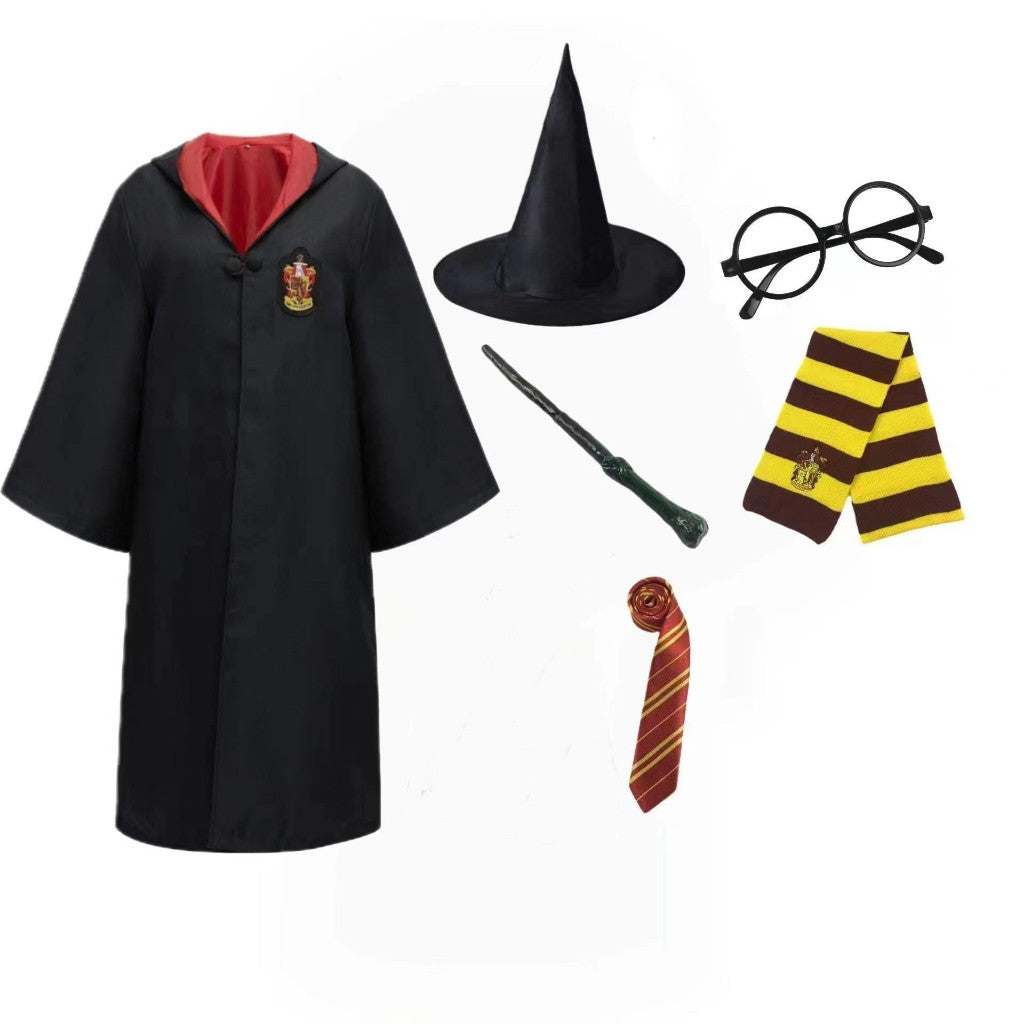 Harry Potter Cloak Cape Costume Set Gift-Adult Kids Gryffindor Slytherin Hufflepuff Halloween Cosplay-Glasses,Tie
