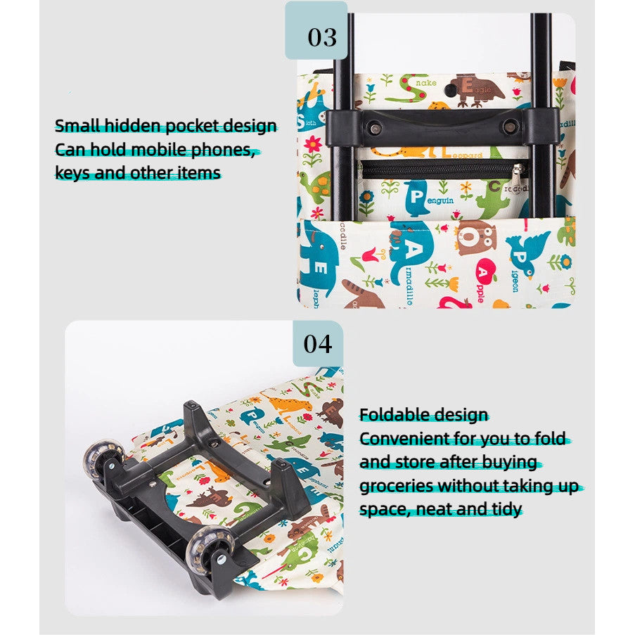 Foldable Waterproof Shopping Trolley Bag 20kg Lightweight, Wheeled Grocery Cart for Market & Supermarket