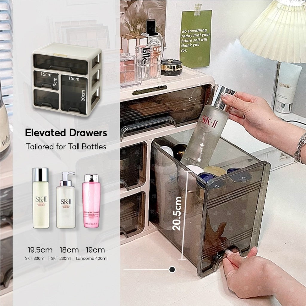 Dustproof Cosmetic Storage Organiser with Drawers - Skincare & Makeup Vanity Table Organizer,  Transparent Desktop Box