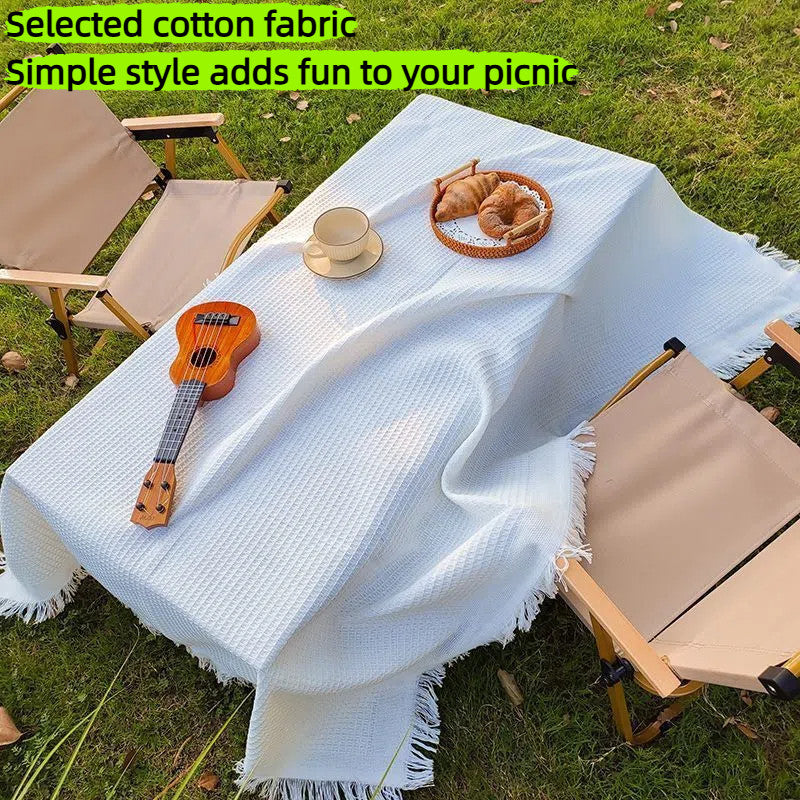 Outdoor Picnic Camping Mat Foldable Tablecloth INS White Blanket For Lawn Beach Travel, Car