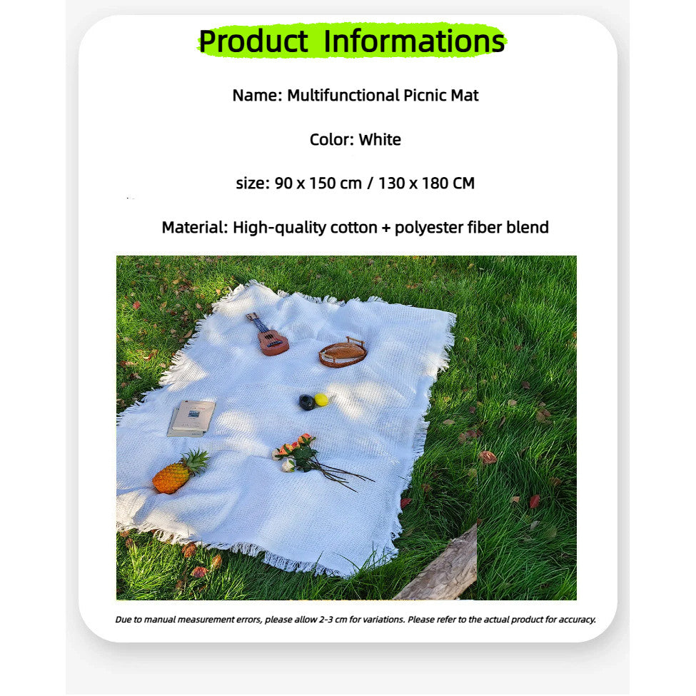 Outdoor Picnic Camping Mat Foldable Tablecloth INS White Blanket For Lawn Beach Travel, Car