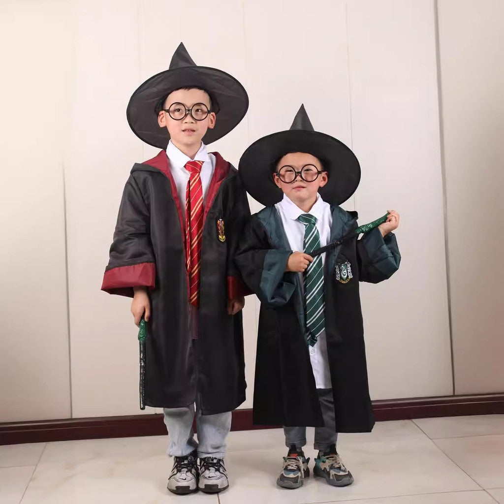 Harry Potter Cloak Cape Costume Set Gift-Adult Kids Gryffindor Slytherin Hufflepuff Halloween Cosplay-Glasses,Tie