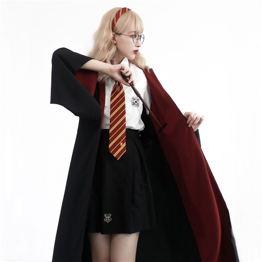 Harry Potter Cloak Cape Costume Set Gift-Adult Kids Gryffindor Slytherin Hufflepuff Halloween Cosplay-Glasses,Tie