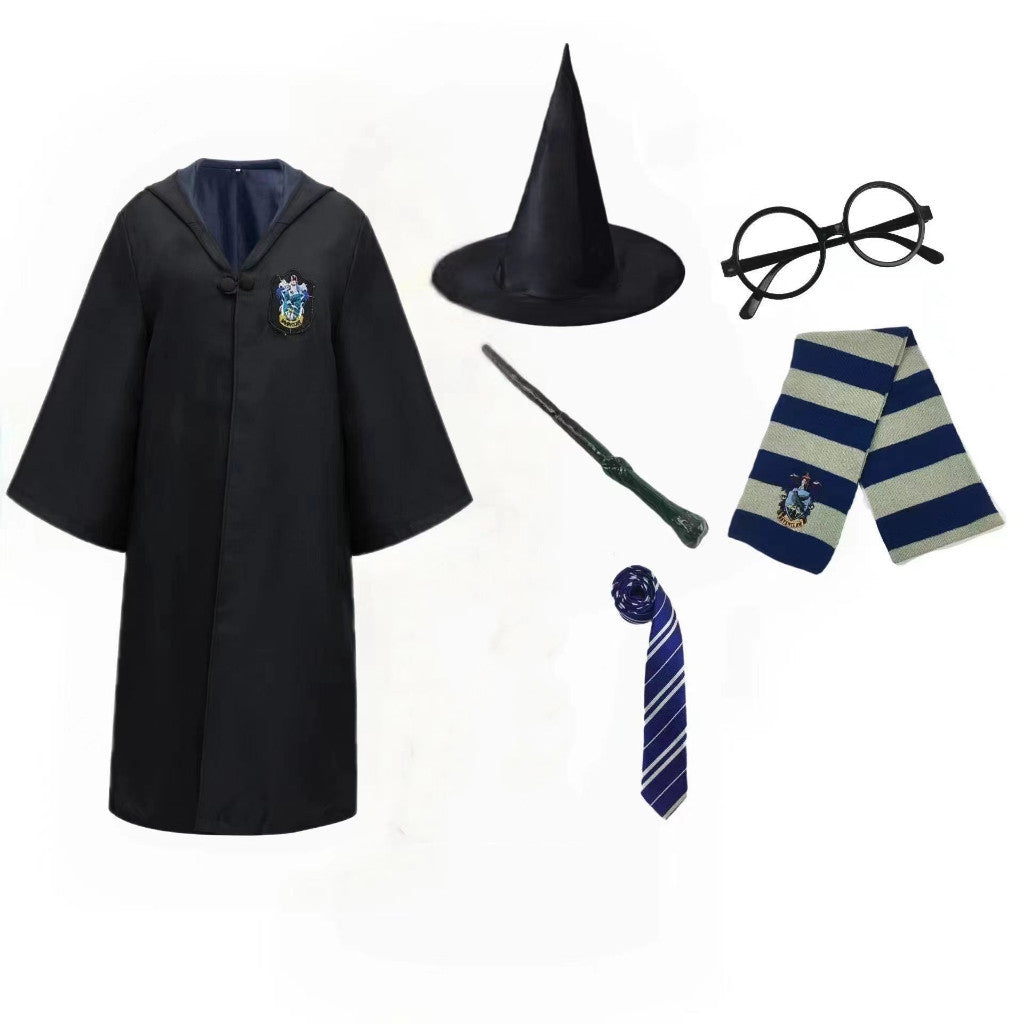 Harry Potter Cloak Cape Costume Set Gift-Adult Kids Gryffindor Slytherin Hufflepuff Halloween Cosplay-Glasses,Tie