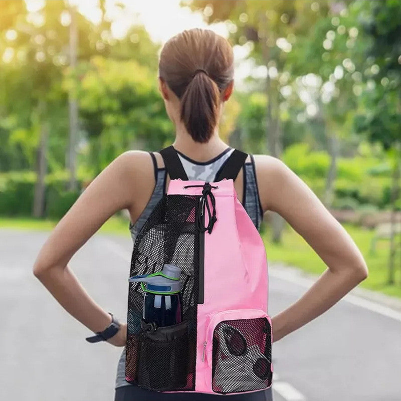 Waterproof Swim Backpack - Mesh Gym Beach Storage Bag Wet Dry Separate, Durable Nylon Drawstring for Travel & Sports