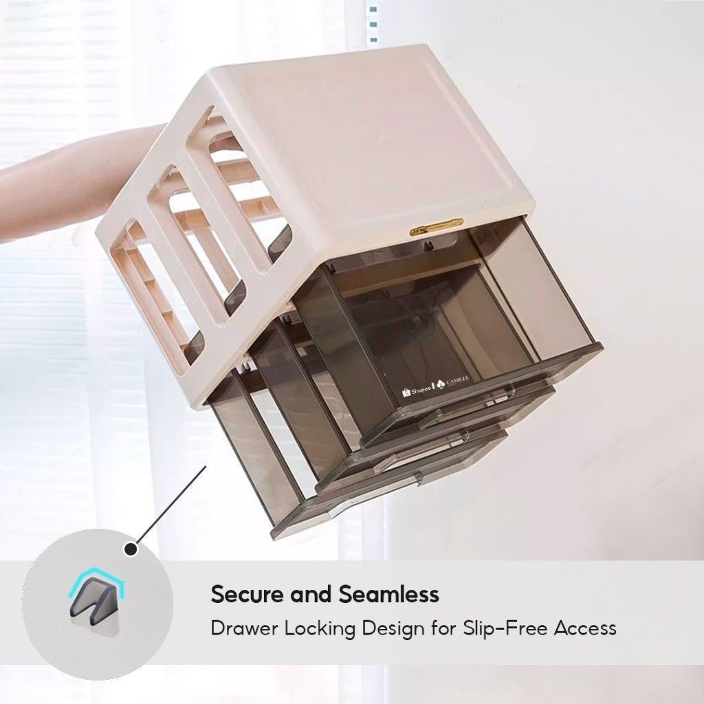 Dustproof Cosmetic Storage Organiser with Drawers - Skincare & Makeup Vanity Table Organizer,  Transparent Desktop Box